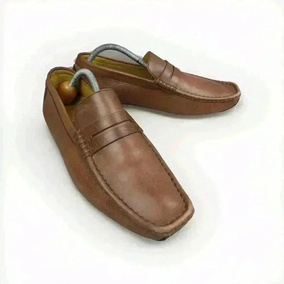 Magnanni Driving Moc Leather Loafers Shoes Tan Brown Mens 9.5 Comfy - Picture 1 of 11
